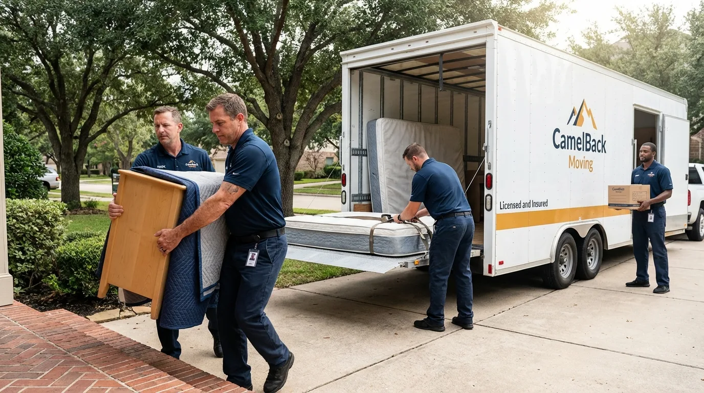 Crew loading residential truck for cross-state move from Oak Creek, WI