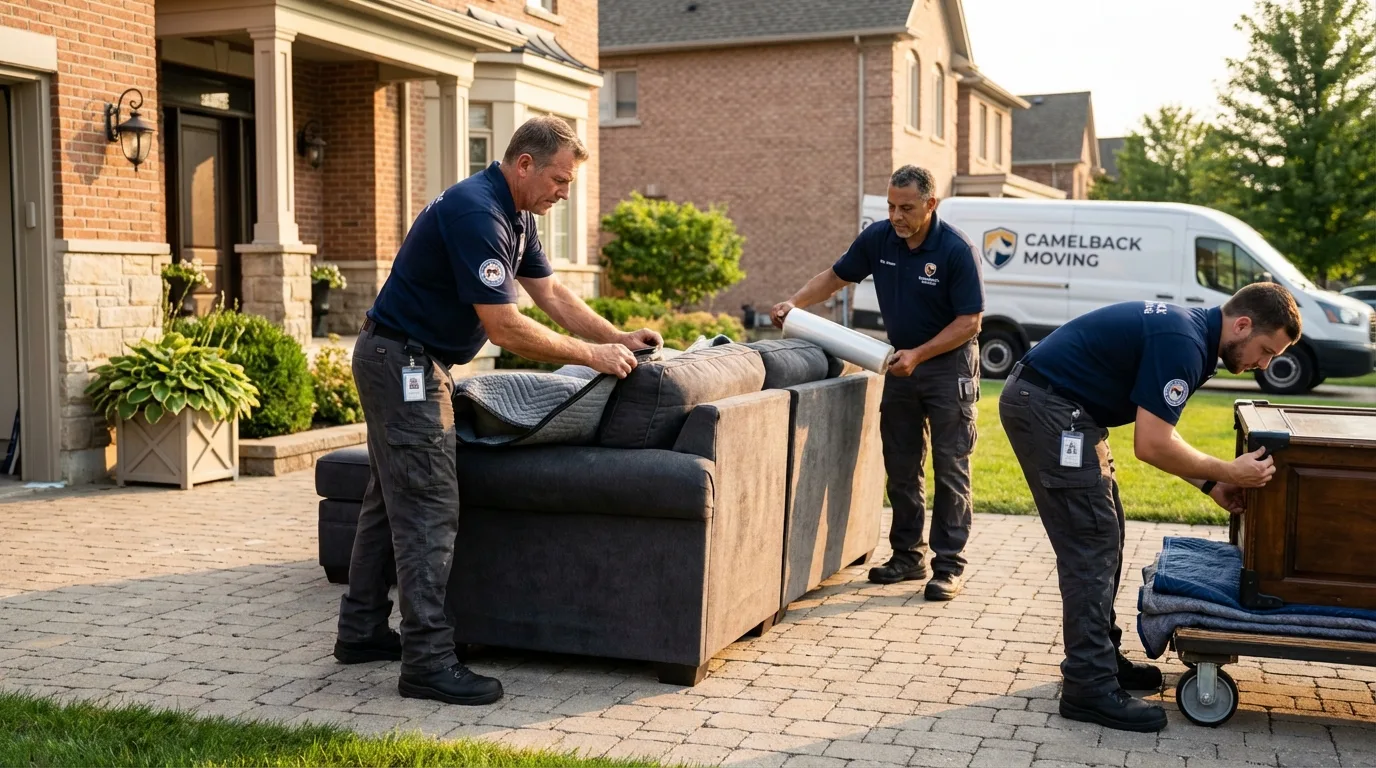 Large estate moving crew wrapping furniture in Oak Creek, WI