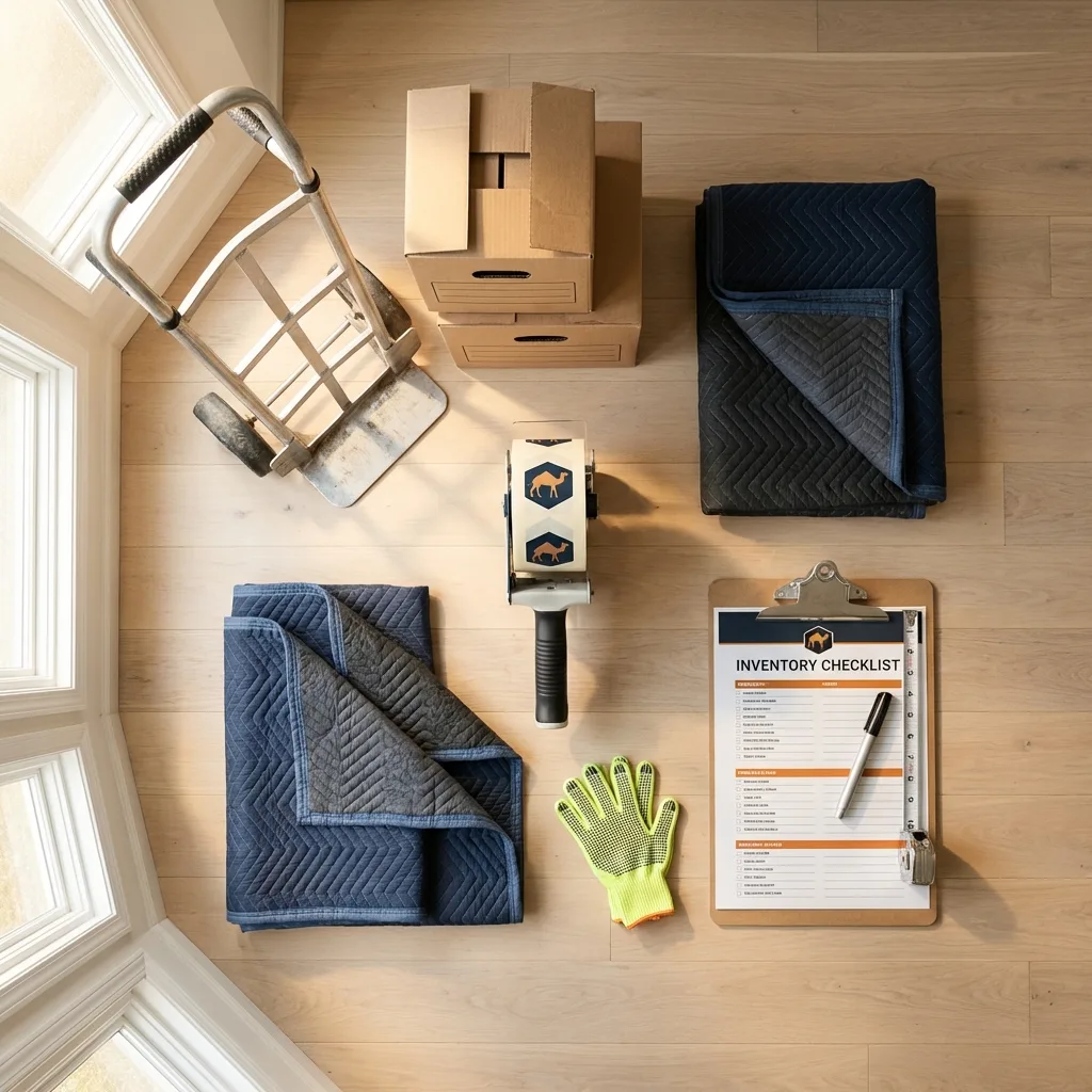 Professional moving supplies and packing materials layout for Oak Creek residential relocations